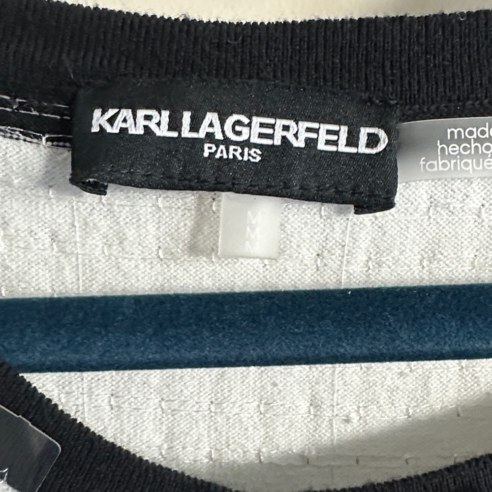 Karl Lagerfeld Black and White Striped Sequin Tee - Picture 2 of 3